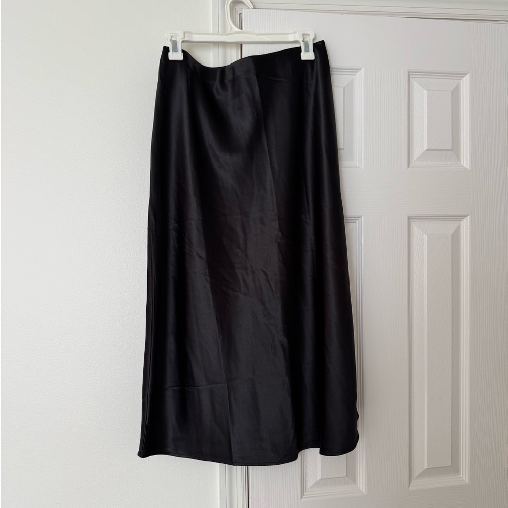 Black satin midi skirt